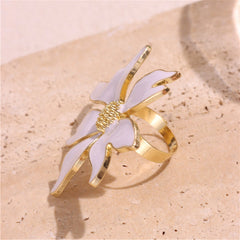 Floral White Enamel 18K Gold Plated Anti Tarnish Free Size Ring For Women