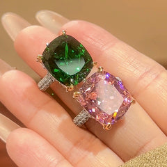 Luxury Silver Pink Green Solitaire Cubic Zirconia Anti Tarnish Free Size Ring For Women