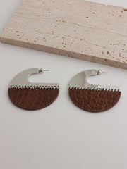 Black Brown Leather Silver Anti Tarnish Hoop Earring For Women