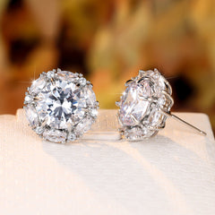 Multi Color Solitaire Silver Cubic Zirconia Crystal Stud Earring