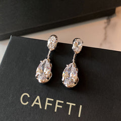 Silver Minimal Teardrop Cubic Zirconia Copper Dangler Earrings