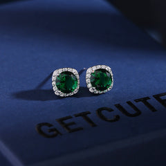 Square Silver CZ Halo Stud Earrings – Anti Tarnish Copper