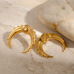 Crescent Moon Gold CZ Anti Tarnish Stainless Steel Stud Earring