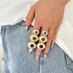 Designer Multi Evil Eye Gold Plated Alloy Adjustable Ring For Women