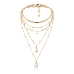 Drop White 18K Gold Anti Tarnish Pearl Layer Link Chain Anti Tarnish Necklace For Women Group1