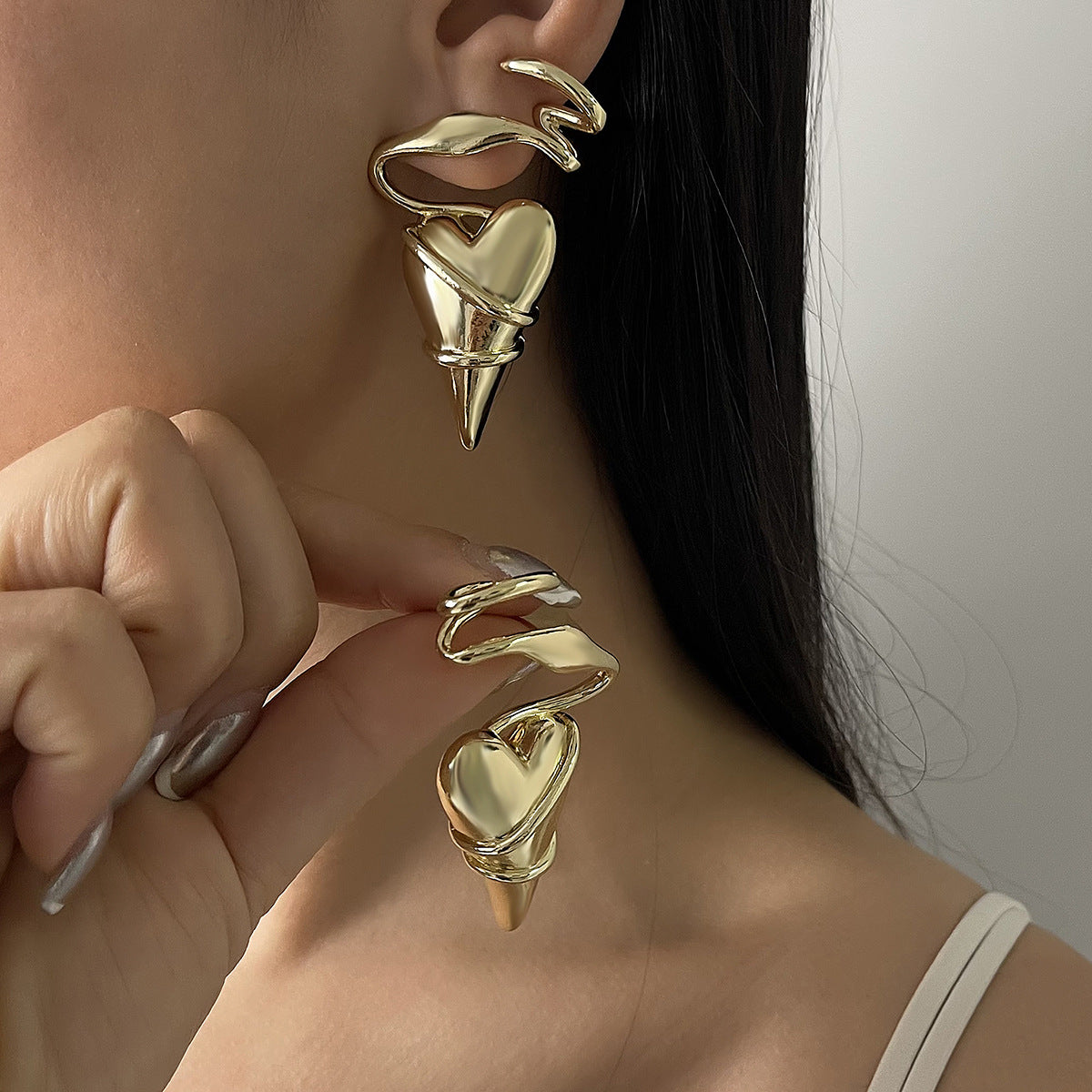 Heart Wrap Style Gold Silver Plated Plain Alloy Stud Earrings For Women