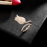 Tulip 18K Gold Plated Blue White Black Purple Sparkling Pave Crystals Anti Tarnished Free Size Ring For Women