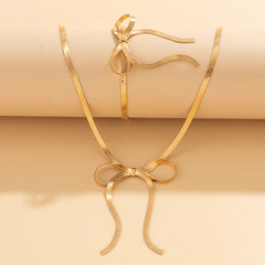 Bow Ribbon Knotted 18K Gold Plated Anti Tarnish Necklace Earring Bracelet Set For women