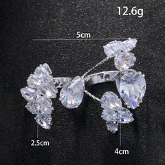 Flower Solitaire 18K Gold Silver Anti Tarnish Adjustable Dual Finger Ring For Women