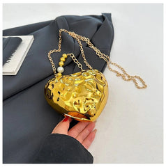 Beaten Finish Acrylic Heart Gold Silver Transparent Mini Bag Hand Bag Solder For Womenbang