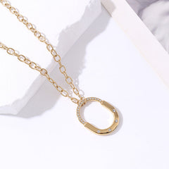 Lock Cubic zirconia Gold Rose Gold Silver Stainless Steel Link chain Necklace For Women