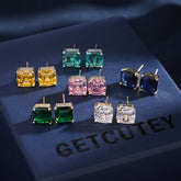 Square Solitaire White Green Blue Pink Silver Cubic Zirconia Stud Earring For Women