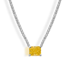 Rectangle Solitaire Silver Yellow Pink Cubic Zirconia Crystal Stainless Steel Anti Tarnish Necklace Chain For Women