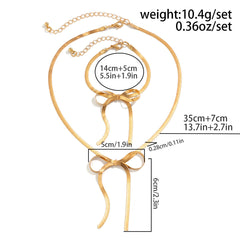 Bow Ribbon Knotted 18K Gold Plated Anti Tarnish Necklace Earring Bracelet Set For women