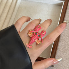 Crayfish Pink Gold Enamel Adjustable RIng For Women