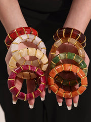 Glossy Resin Multicolor 18K Gold Stainless Steel Bracelet Adjustable stackable For Women