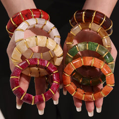 Glossy Multi Gold Resin Stainless Steel Stackable Bracelet