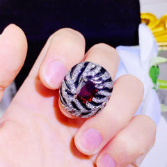 Black Red Solitaire Cubic Zirconia Silver Anti Tarnish Free Size Ring For Women