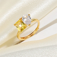 Drop Square solitaire Yellow 18k Gold Anti Tarnish Free Size Ring For Women