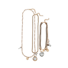Multi-Layered Vintage Watch & Heart Charm Gold Silver Plated Necklace