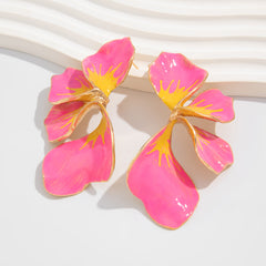 Floral Flower Leaf 18K Gold White Pink Yellow Dangler Earring For Women