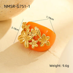 Flower 18K Gold Stainless Steel Acrylic Ring For Women