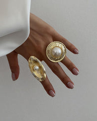 Round Pearl 18K Gold Plated Anti Tarnish Free Size Ring For Women