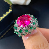 Oval Emerald Cubic Zirconia Crystal Silver Anti Tarnish Adjustable Ring For Women