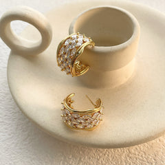 18K Gold Silver Cubic Zirconia Anti Tarnish Hoop Earring For Women