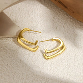 Modern Dual Layer Gold Silver Anti Tarnish Stainless Steel Hoop Earrings