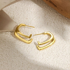 Modern Dual Layer Gold Silver Anti Tarnish Stainless Steel Hoop Earrings