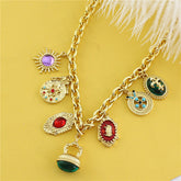 Multi Gemstone Green Red Green Anti Tarnish Charm Necklace For Women