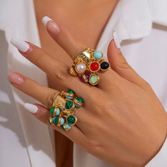 Multicolour 18K Gold Plated Free Size Charm Band Ring For Women