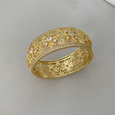 Gold Silver Floral Filigree Cubic Zirconia Copper Bangle For Women