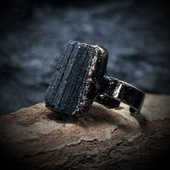 Rows Tone Black Gemstone Crystal Adjustable Ring For Women