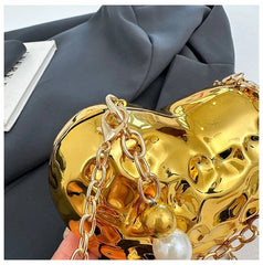 Beaten Finish Acrylic Heart Gold Silver Transparent Mini Bag Hand Bag Solder For Womenbang