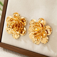 Flower Gold Plated Plain Alloy Statement Stud Earrings