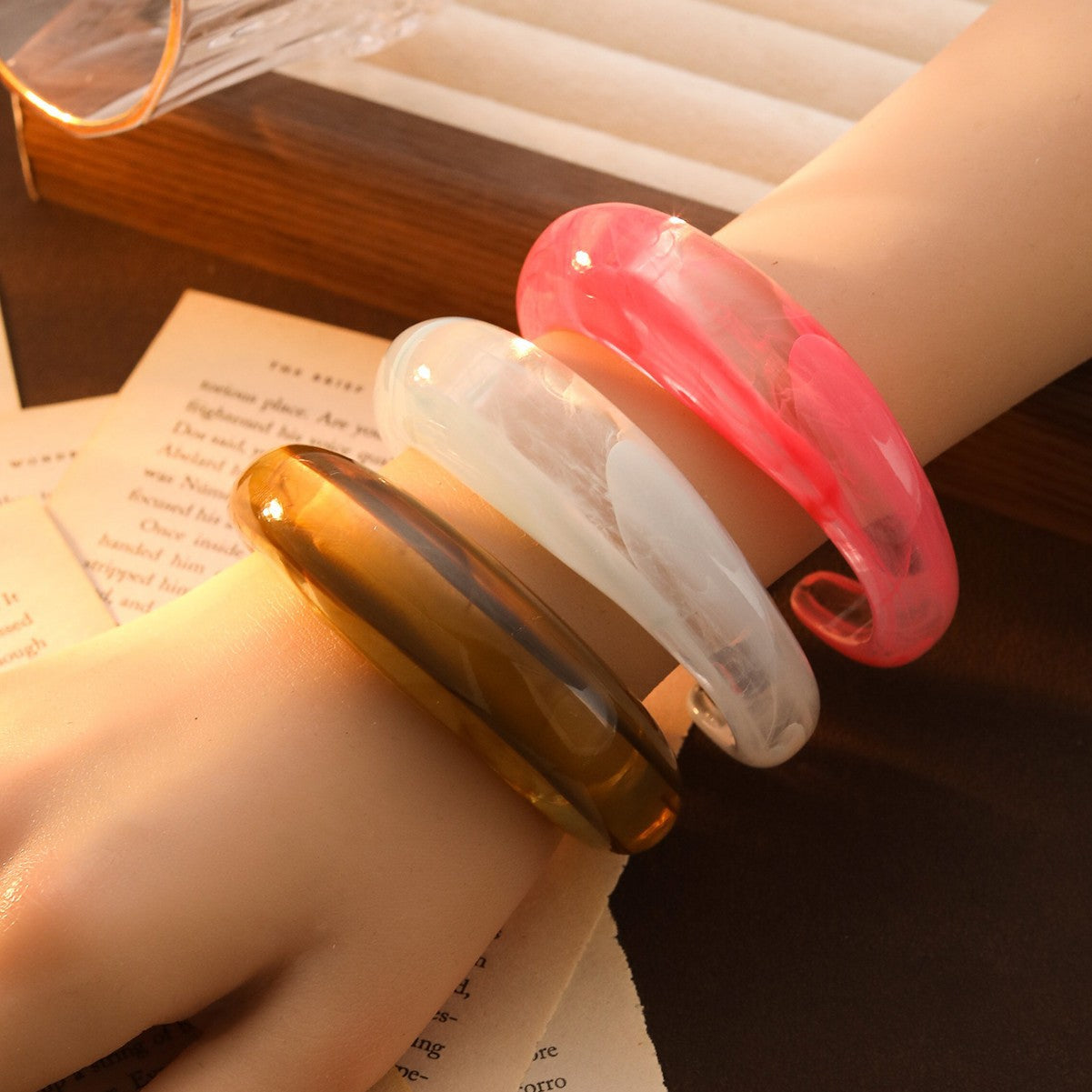 Acrylic White Orange Brown Cuff Kada Bracelet For Women