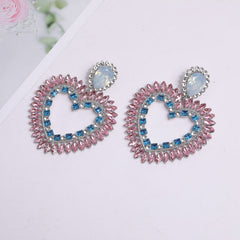 Heart Silver Pink Blue Crystal Cubic Zirconia Dangler Earring For Women