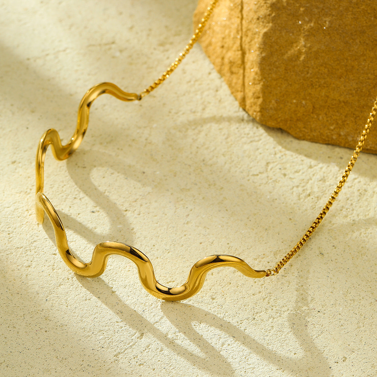 Wave 18K Gold Stainless Steel Anti Tarnish Necklace For Women