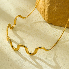 Wave 18K Gold Stainless Steel Anti Tarnish Necklace For Women