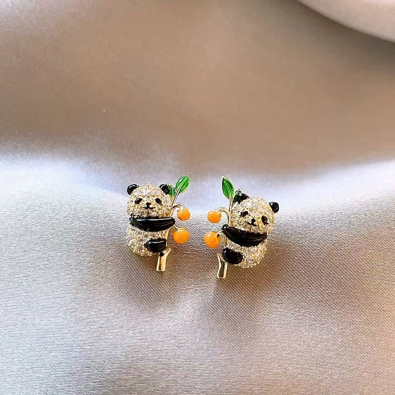 Panda Cubic Zirconia Enamel 18K Gold Plated Anti Tarnish Stud Earring For Women