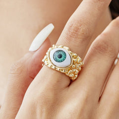 Evil Eye 18K Gold Blue Green Adjustable Band Ring For Women
