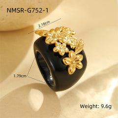 Flower 18K Gold Stainless Steel Acrylic Ring For Women