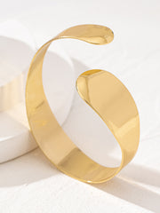 Minimalist Sculptural Wave Open Plain Gold Plated Cuff & Kada For Women