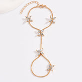 Flower Oval Solitaire Gold Silver Anti Tarnish Box Chain Bracelet Joint Ring For Women