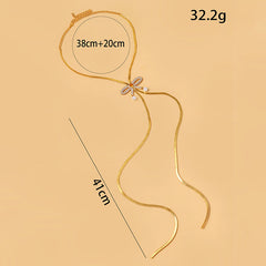 Bow Rhinestone Pearl 18K Gold Necklace Snake Chain For Women