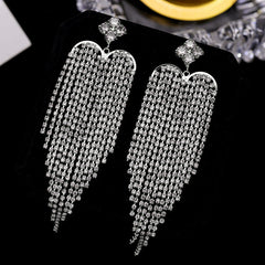 Heart Clover 18K Gold Silver Plated Rhinestones Anti Tarnish Dangler Long Tassel Earrings For Women Group5