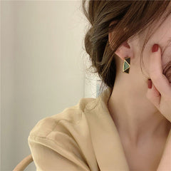 Triangle Enamel 18K Gold Plated Green Brown Anti Tarnish Hoop Earring For Women