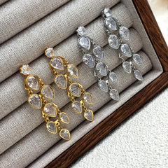 Drop Solitaire 18K Gold Silver Cubic Zirconia Anti Tarnish Dangler Earring For Women